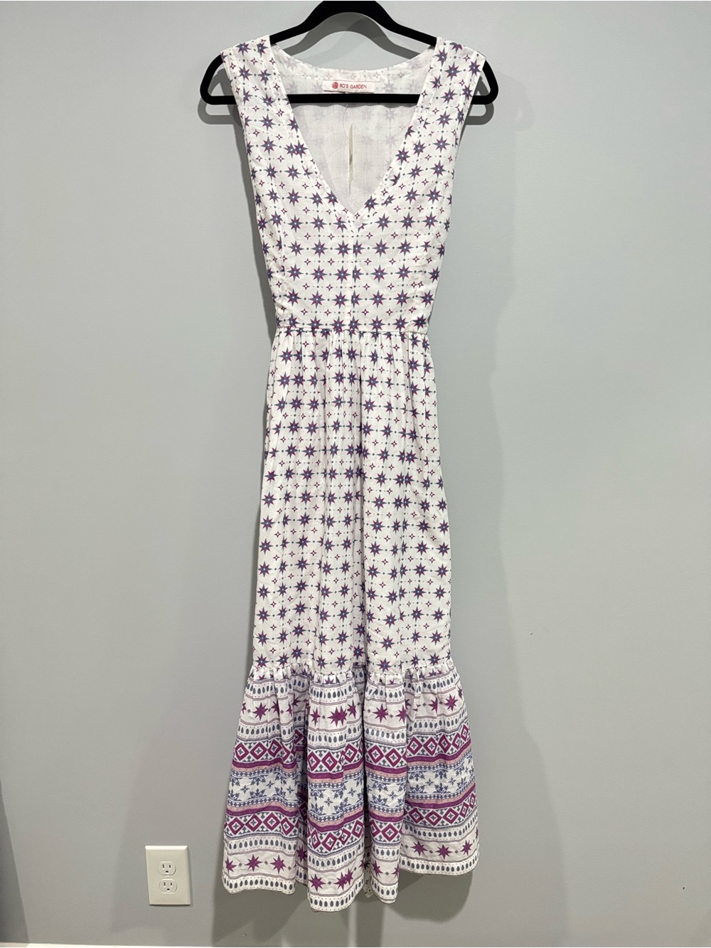 NWT Anthropologie Sleeveless White & Purple Patterned Maxi Dress L